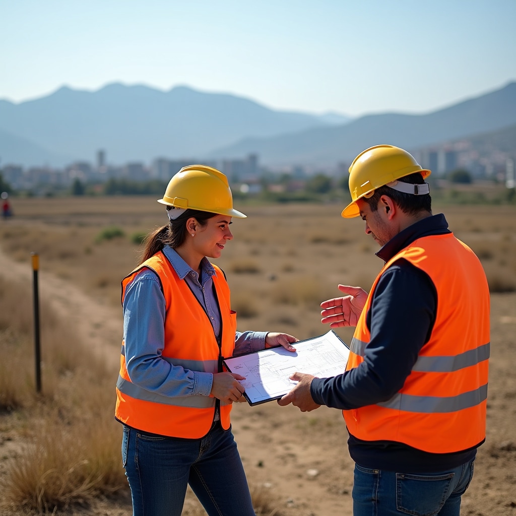 Technical team analyzing potential land site for housing cooperative