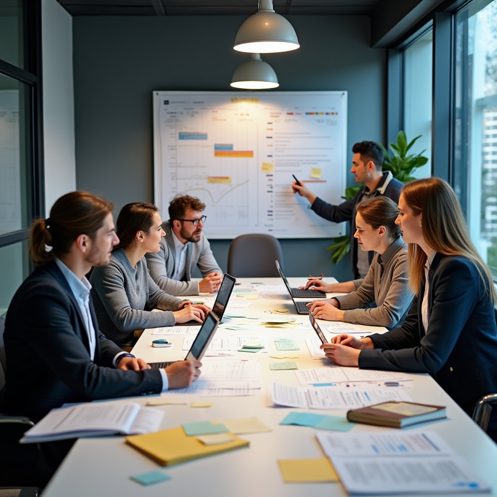 Investment team reviewing project timeline and milestone planning for cooperative housing development